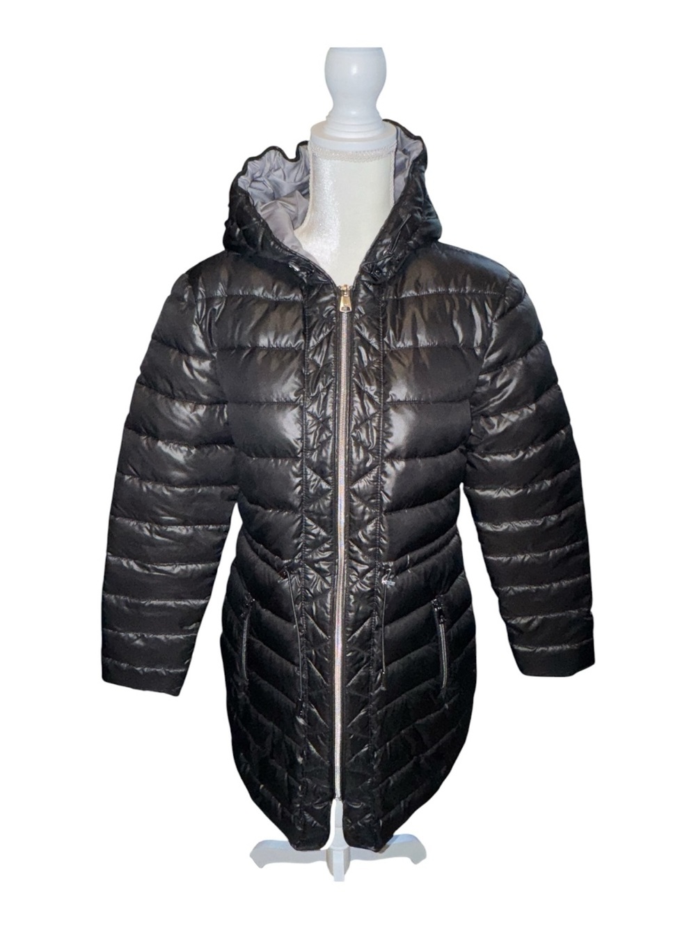 Kenneth Cole Black Hooded Quilted Puffer Coat- Medium #104